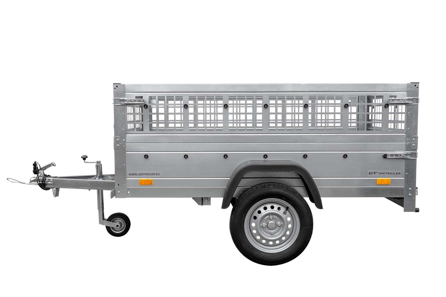 Remolque Unitrailer GARDEN TRAILER 200 KIPP con laterales de reja y rueda joceky